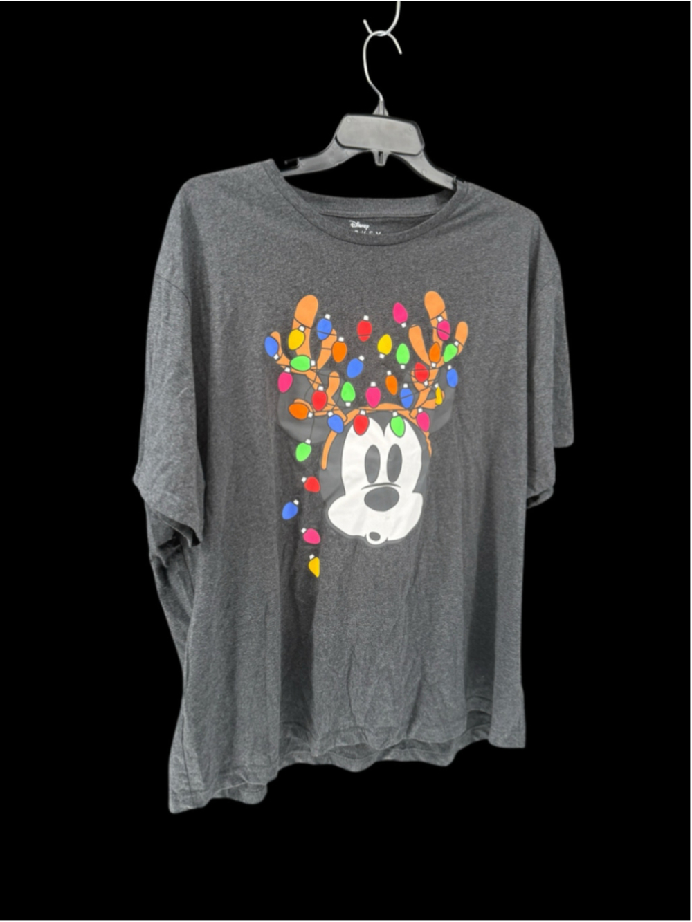 Men's Disney Mickey Mouse Christmas Lights Graphic Tee Grey 3XLT